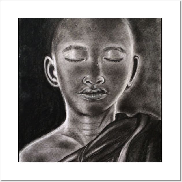 The monk meditating charcoal drawing. Wall Art by DarshanaParajia